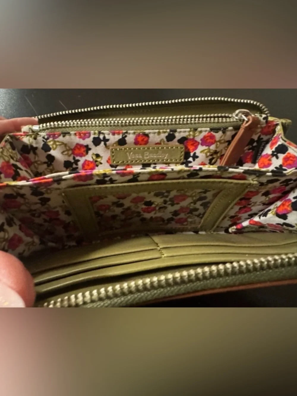 Vera Bradley Olive Green Leather Shoulder Bag with Matching Wallet